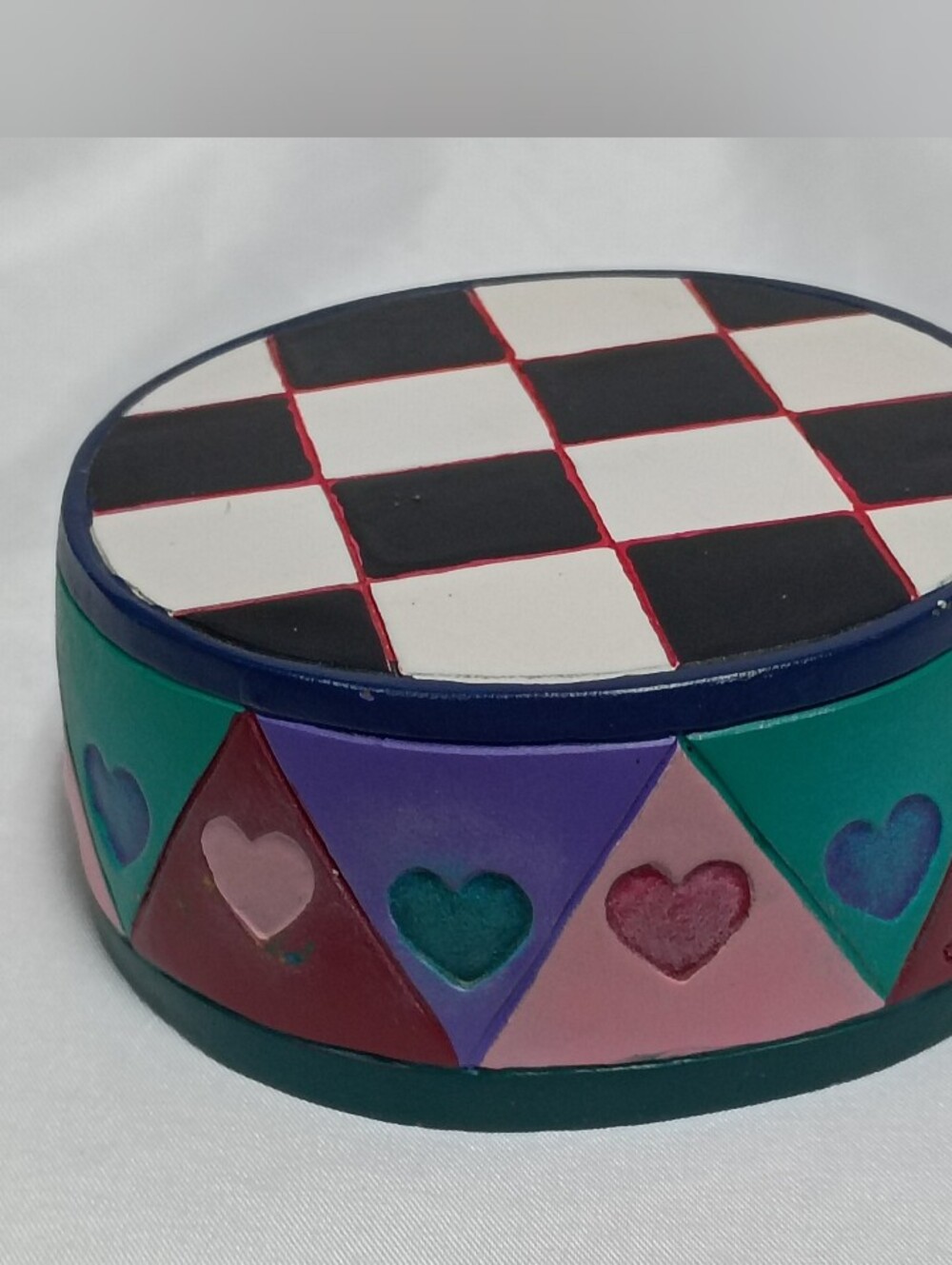 JIm Shore Enesco VTG Whimsical Checkerboard & Hearts 3.5"x1.5" Display Base